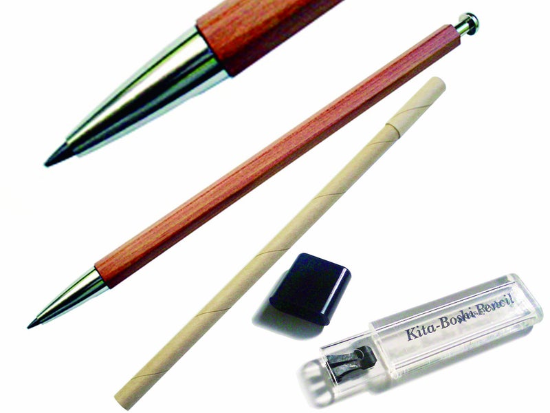 Kitaboshi 2.0mm Mechanical Pencil, Wooden Barrel with Pocket Clip, #1 B, Black Lead, 1ea (OTP-680NCP), natural wood color w/clip - Image 2